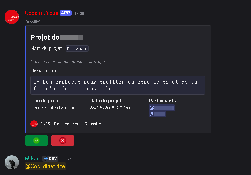 Notification Discord - soumission d'un projet par un résident, en attente de validation